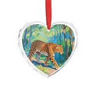 3" Heart Ornament - Crystal Glass Xmas Tree Decor, Brown Leopard Christmas Ornaments Romantic Hanging Decoration for Christmas Tree, Fireplace, Valentine's Gift