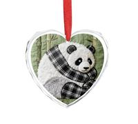 3" Heart Ornament - Crystal Glass Xmas Tree Decor, Cloth Panda Design Christmas Ornaments Romantic Hanging Decoration for Christmas Tree, Fireplace, Valentine's Gift