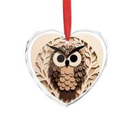 3" Heart Ornament - Crystal Glass Xmas Tree Decor, Coffee Bean Owl Print Christmas Ornaments Romantic Hanging Decoration for Christmas Tree, Fireplace, Valentine's Gift