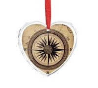 3" Heart Ornament - Crystal Glass Xmas Tree Decor, Compass Wind Road Map Christmas Ornaments Romantic Hanging Decoration for Christmas Tree, Fireplace, Valentine's Gift