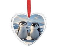 3" Heart Ornament - Crystal Glass Xmas Tree Decor, Cute Penguins Christmas Ornaments Romantic Hanging Decoration for Christmas Tree, Fireplace, Valentine's Gift