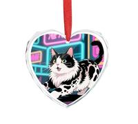 3" Heart Ornament - Crystal Glass Xmas Tree Decor, Domestic Cat Christmas Ornaments Romantic Hanging Decoration for Christmas Tree, Fireplace, Valentine's Gift