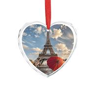 3" Heart Ornament - Crystal Glass Xmas Tree Decor, Eiffel Tower with Red Umbrella Christmas Ornaments Romantic Hanging Decoration for Christmas Tree, Fireplace, Valentine's Gift