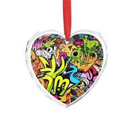 3" Heart Ornament - Crystal Glass Xmas Tree Decor, Graffiti Drawing Christmas Ornaments Romantic Hanging Decoration for Christmas Tree, Fireplace, Valentine's Gift