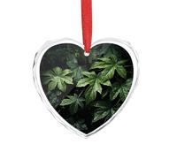 3" Heart Ornament - Crystal Glass Xmas Tree Decor, Green Leaves Pattern Christmas Ornaments Romantic Hanging Decoration for Christmas Tree, Fireplace, Valentine's Gift