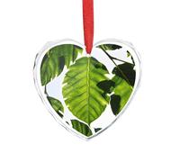 3" Heart Ornament - Crystal Glass Xmas Tree Decor, Green Leaves Pattern Christmas Ornaments Romantic Hanging Decoration for Christmas Tree, Fireplace, Valentine's Gift