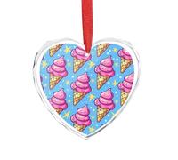 3" Heart Ornament - Crystal Glass Xmas Tree Decor, Ice Cream Cone Pattern Christmas Ornaments Romantic Hanging Decoration for Christmas Tree, Fireplace, Valentine's Gift