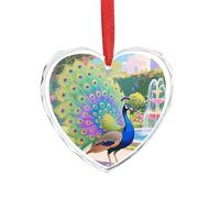 3" Heart Ornament - Crystal Glass Xmas Tree Decor, Indian Peacock Christmas Ornaments Romantic Hanging Decoration for Christmas Tree, Fireplace, Valentine's Gift