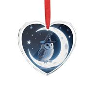 3" Heart Ornament - Crystal Glass Xmas Tree Decor, Magic - Hat Owl Christmas Ornaments Romantic Hanging Decoration for Christmas Tree, Fireplace, Valentine's Gift