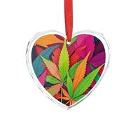 3" Heart Ornament - Crystal Glass Xmas Tree Decor, Multicolor Leaf Weed Art Christmas Ornaments Romantic Hanging Decoration for Christmas Tree, Fireplace, Valentine's Gift