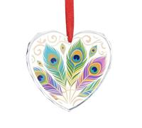 3" Heart Ornament - Crystal Glass Xmas Tree Decor, Peacock Feather Christmas Ornaments Romantic Hanging Decoration for Christmas Tree, Fireplace, Valentine's Gift
