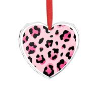 3" Heart Ornament - Crystal Glass Xmas Tree Decor, Pink Leopard Christmas Ornaments Romantic Hanging Decoration for Christmas Tree, Fireplace, Valentine's Gift