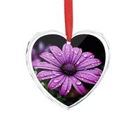 3" Heart Ornament - Crystal Glass Xmas Tree Decor, Purple Daisy Christmas Ornaments Romantic Hanging Decoration for Christmas Tree, Fireplace, Valentine's Gift