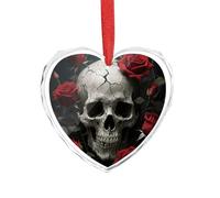 3" Heart Ornament - Crystal Glass Xmas Tree Decor, Skull Rose Christmas Ornaments Romantic Hanging Decoration for Christmas Tree, Fireplace, Valentine's Gift