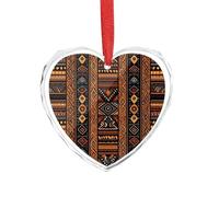 3" Heart Ornament - Crystal Glass Xmas Tree Decor, Traditional African Design Pattern Christmas Ornaments Romantic Hanging Decoration for Christmas Tree, Fireplace, Valentine's Gift