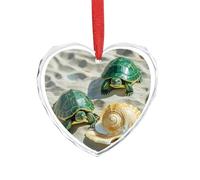3" Heart Ornament - Crystal Glass Xmas Tree Decor, Two Turtles and Shells Christmas Ornaments Romantic Hanging Decoration for Christmas Tree, Fireplace, Valentine's Gift