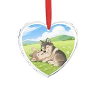 3" Heart Ornament - Crystal Glass Xmas Tree Decor, Two Wolf Hug Christmas Ornaments Romantic Hanging Decoration for Christmas Tree, Fireplace, Valentine's Gift