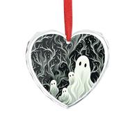 3" Heart Ornament - Crystal Glass Xmas Tree Decor, White Patterned Ghost Christmas Ornaments Romantic Hanging Decoration for Christmas Tree, Fireplace, Valentine's Gift