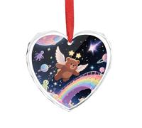 3" Heart Ornament - Crystal Glass Xmas Tree Decor, Winged Bear Christmas Ornaments Romantic Hanging Decoration for Christmas Tree, Fireplace, Valentine's Gift