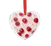 3" Heart Ornament - Crystal Glass Xmas Tree Decor, with Cherry Pattern Christmas Ornaments Romantic Hanging Decoration for Christmas Tree, Fireplace, Valentine's Gift