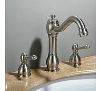 3 Hole Basin Mixer Tap Brass Hot and Cold Two-Handle Switch Water-Saving Bubbler Bathroom Faucet-Brushed(Black Patina)