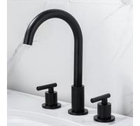 3 Hole Basin Mixer Tap for Bathroom - 360° Swivel Spout Sink Faucet with Dual Lever Hot & Cold Water Stylish Black Finish Ideal for Modern Bathrooms