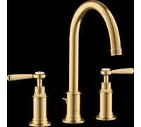 3 Hole Basin Tap Montreux 180 with pop-up waste set and lever handles Axor Brushed Gold Optic 16514250