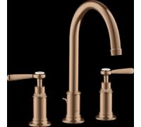 3 Hole Basin Tap Montreux 180 with pop-up waste set and lever handles Axor Brushed Red Gold 16514310