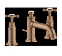3 Hole Basin Tap Montreux 30 with pop-up waste set and cross handles Axor Brushed Red Gold 16536310