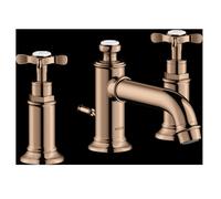 3 Hole Basin Tap Montreux 30 with pop-up waste set and cross handles Axor Polished Red Gold 16536300