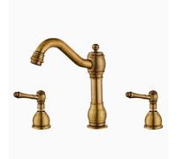 3 Hole Basin Taps Antique Double Handle Bathroom Sink Tap Brass Hot and Cold Water,Antique LWX