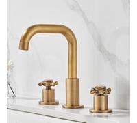 3 Hole Basin Taps Antique Three Holes Bathroom Sink Tap Vintage Double Handle 360° Rotation,Seven Characters A LWX