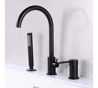 3 Hole Bath Mixer Tap Black Gooseneck Spout Single Lever Shower Mixer Tap Shower Head and Hose Set for Bath Taps