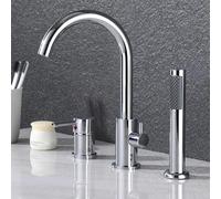 3 Hole Bath Mixer Tap Black Single Lever Shower Mixer Tap Gooseneck 360 Swivel Spout Shower Head and Hose Set