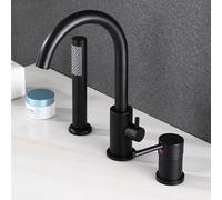 3 Hole Bath Mixer Tap Black Single Lever Shower Mixer Tap Gooseneck 360 Swivel Spout Shower Head and Hose Set Beauty Comes