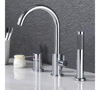 3 Hole Bath Mixer Tap Black Single Lever Shower Mixer Tap Gooseneck 360 Swivel Spout Shower Head and Hose Set Beauty Comes