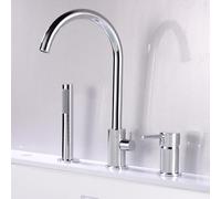3 Hole Bath Mixer Tap Chrome Gooseneck Spout Single Lever Shower Mixer Tap Shower Head and Hose Set for Bath Taps