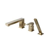 3 Hole Bath Tap Set 360° Swivel Single Lever Faucet with Shower Attachment,Brushed Gold LWX
