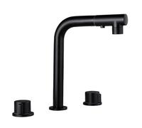 3-Hole Bathroom Basin Mixer, Brass Telescopic Two-Handle Tap with 360° Swivel, Black and Chrome Hot and Cold Water Controls, Vanity Unit Sink Mixer(#2)