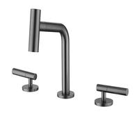 3-Hole Bathroom Basin Mixer, Pull-Out Two-Handle Mixer in Brushed Gold Brass with 360° Swivel, Hot and Cold Water Control, for Washbasin Sinks(#1)