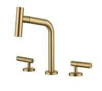 3-Hole Bathroom Basin Mixer, Pull-Out Two-Handle Mixer in Brushed Gold Brass with 360° Swivel, Hot and Cold Water Control, for Washbasin Sinks(#4)