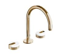 3-Hole Bathroom Basin Mixer Tap - Golden & Marble Knobs, Arc Spout Hot/Cold Faucet for Vanity Sinks(A)