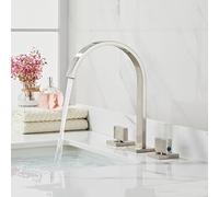 3 Hole Bathroom Faucet Double Handle Wide Spout Waterfall Splash-Proof,Drawing