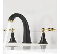 3-Hole Bathroom Faucet with Double Handle Brass Mixer Tap Black & Gold Finish Elegant Sink Faucet for Modern Bathrooms & Stylish Design