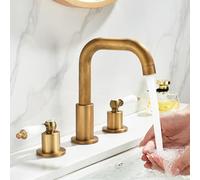 3 Hole Bathroom Mixer Tap, 360° Swivel Wash Basin Tap with Ceramic Double Handle, Brass Construction, Antique Finish