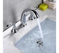 3-Hole Bathroom Sink Faucet Double Handle Mixer Tap Brass & Chrome Finish Stylish Design for Modern Bathrooms & Easy to Install.