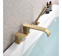 3-Hole Bathtub Faucet Set, Chrome & Brushed Gold Finish, Dual Outlet Shower Mixer, Elegant Bathroom Sink Tap, Modern Waterfall Design, Complete Installation Kit