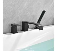 3-Hole Chrome Bathtub Faucet Set, Dual Outlet Shower Mixer Tap, Complete Black Showerhead, Stylish Bathroom for Modern Décor