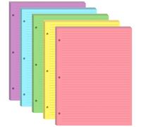 3 Hole Colorful Lined Paper - 100 Sheets/200 Pages Loose Leaf Paper Line Refills, Per Color 20 Sheets, 8.5" x 11"