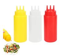 3 Hole Condiment Squeeze Bottle, Plastic Squeeze Bottles for Ketchup Hot Sauces Olive Oil 3Pcs